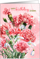 for Grandma Birthday Pink Carnations with Snowdrops card