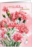 Granddaughter Birthday Pink Carnations with Snowdrops card
