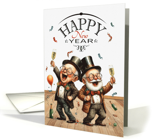 for Gay Couple Funny New Year in Vintage Caricature Style card