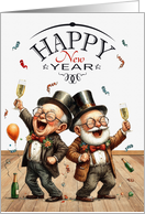 Funny New Year Gay Couple in Vintage Caricature Style card
