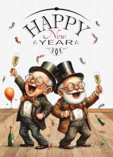 Funny New Year Gay Couple in Vintage Caricature Style