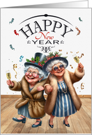 from Lesbian Couple Funny New Year Vintage Caricature Style card