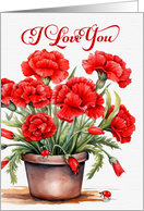 I Love You Red Carnations and Ladybugs card