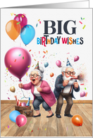 Birthday Funny Old Man and Woman with Balloons card