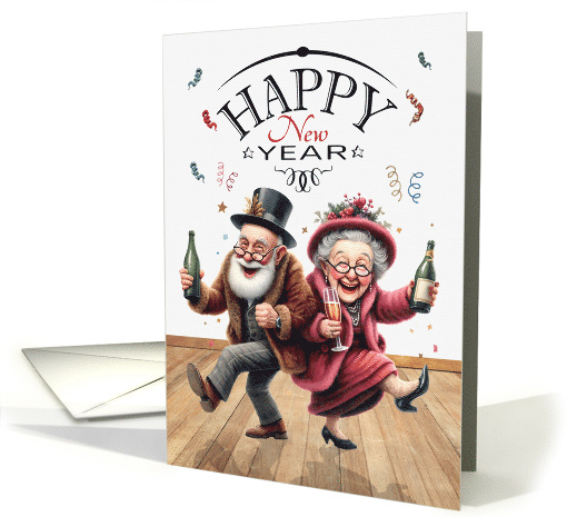 Funny New Year Vintage Caricature Style Seniors card (1886860)