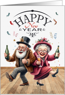Funny New Year Vintage Caricature Style Seniors card