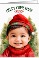 for Godson on Christmas Sweet Asian American Boy card