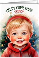 for Godson on Christmas Sweet Little Blond Boy card