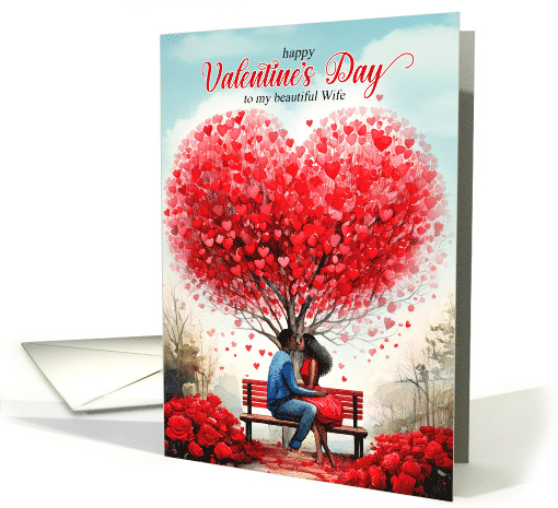 for Wife Valentine African American Couple Heart Tree and Roses card