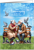 Spouse Wedding Anniversary Old Couple with Pigeons in the Park card