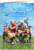 Brother and Sister in Law Anniversary Seniors with Pigeons in the Park card