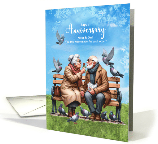 Mom and Day Wedding Anniversary Seniors with Pigeons in the Park card