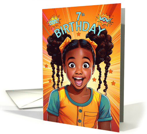 7th Birthday African American Young Happy Girl Pop Art Style card