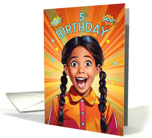 5th Birthday Latin American Girl in Pigtails Happy Pop Art Style card