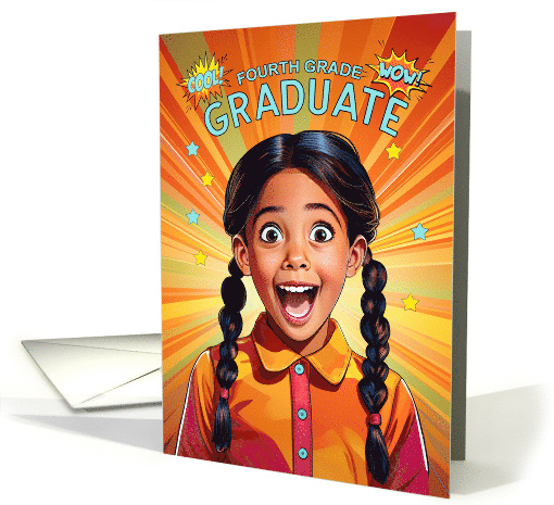 4th Grade Graduate Latin American Girl in Pigtails Pop Art Style card