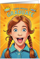 3rd Grade Graduate Redhead in Pigtails Happy Girl Pop Art Style card
