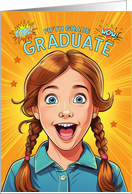 5th Grade Graduate Redhead in Pigtails Happy Girl Pop Art Style card