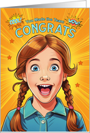 Made the Team Congratulations Redhead in Pigtails Girl Pop Art Style card
