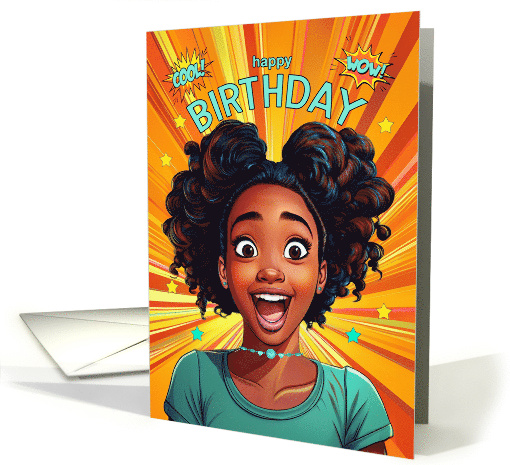 Birthday Happy African American Teen Girl Pop Art Style card (1892980)