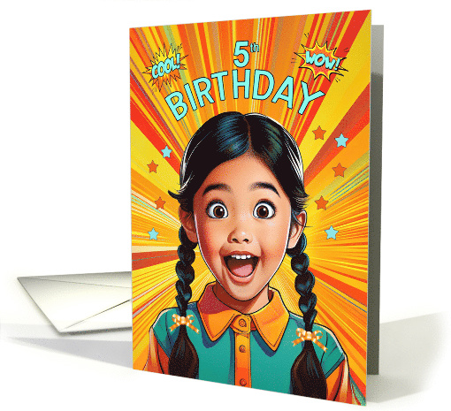 5th Birthday Asian American Grade School Girl Pop Art Style card