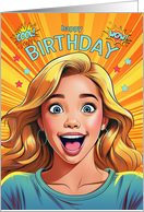 Birthday Blonde Teenage Happy Girl Pop Art Style card