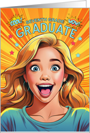 7th Grade Graduate Blonde Teenage Happy Girl Pop Art Style card