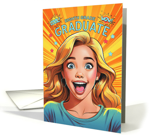 8th Grade Graduate Blonde Teenage Happy Girl Pop Art Style card