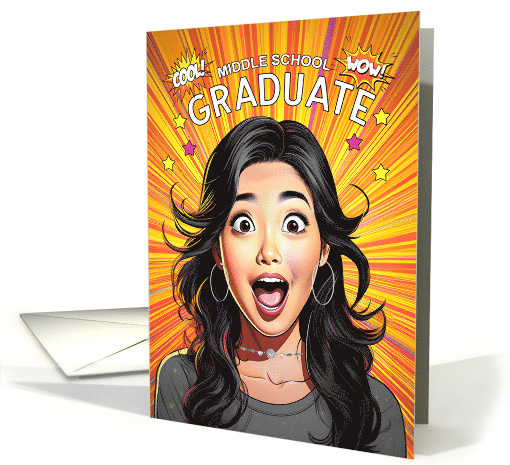 Middle School Graduate Asian American Teenage Girl Pop Art Style card