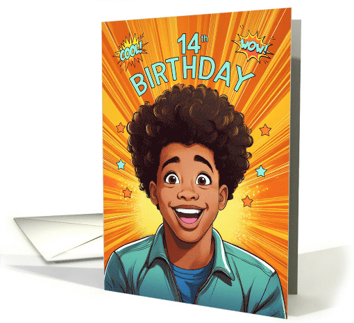 14th Birthday African American Teenage Boy Happy Pop Art Style card