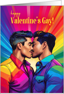 Valentine’s Gay Male Latin American Couple Rainbow Pop Art Theme card