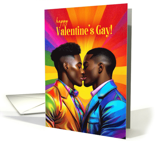 Valentine's Gay Male African American Couple Rainbow Pop Art card