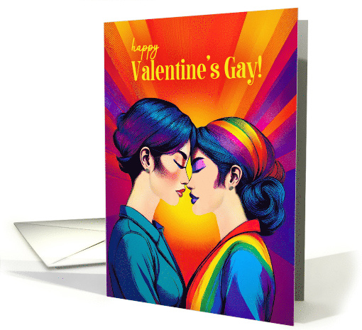 Valentine's Gay Asian American Lesbian Couple Rainbow Pop Art card