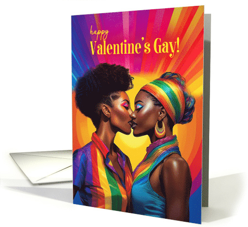 Valentine's Gay African American Lesbian Couple Rainbow Pop Art card
