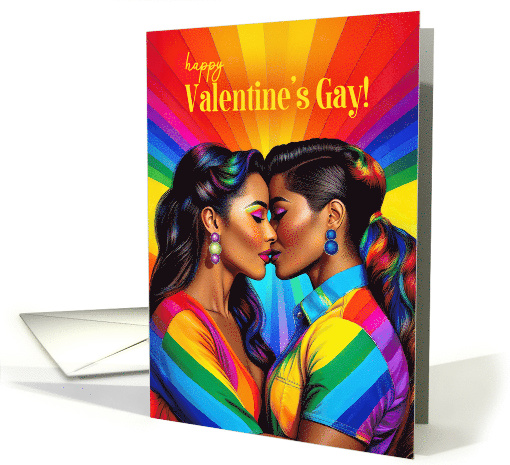 Valentine's Gay Latin American Lesbian Couple Rainbow Pop Art card