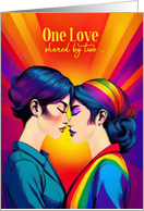 Gay Anniversary Asian American Lesbian Couple Rainbow Pop Art card