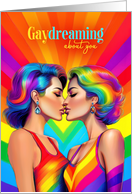 Gay Dreaming Lesbian Couple Rainbow Pop Art card