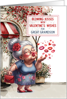 for Great Grandson Blowing Kisses Valentine’s Wishes card