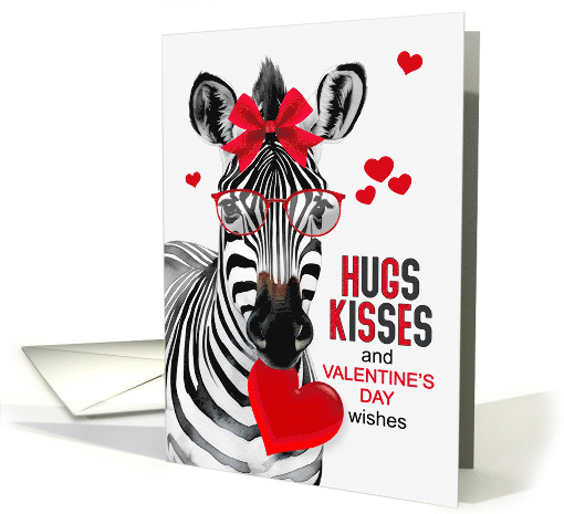 Valentine's Day Zebra Hugs and Kisses Black White and Red card