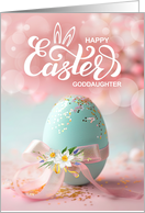 for Goddaughter Easter Blue Easter Egg with Ribbon and Daffodils card