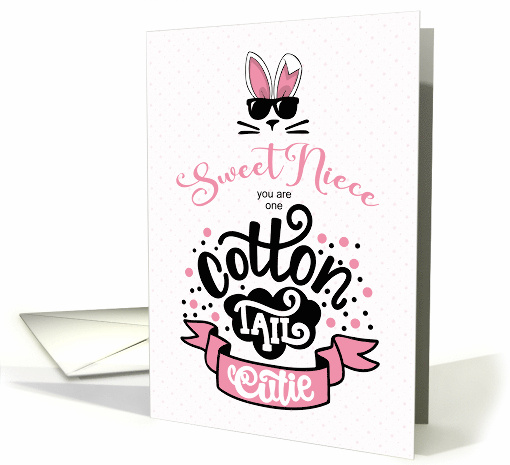 for Niece Easter Cotton Tail Cutie Typography Pink and Black card