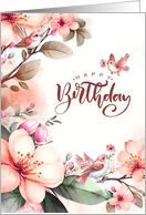 for Her Birthday Botanical with Peach Magnolias and Birds card