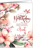 for Aunt Birthday Botanical with Peach Magnolias and Birds card
