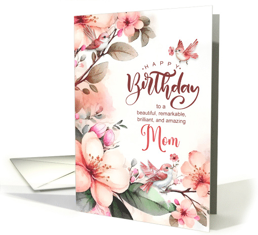Mom Birthday Botanical with Peach Magnolias and Birds card (1899782)