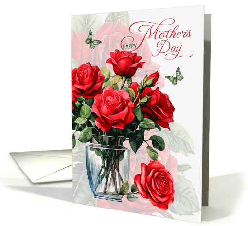 Mother's Day Vase of Red Roses and Butterflies card (1902158)