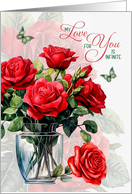 for Wife Love and Romance Vase of Red Roses and Butterflies card