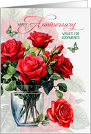 for Godparents Romantic Anniversary Vase of Red Roses card