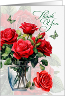 Business Thank You Vase of Red Roses and Butterlies Blank card