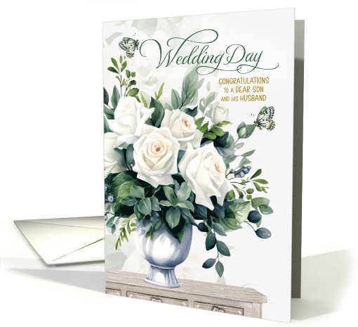 Son and his Husband Wedding Congratulations White Roses card (1903150)