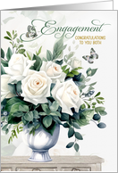Engagement Congratulations White Roses and Butterflies card