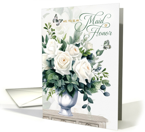 Will You Be My Maid of Honor Wedding Day White Roses card (1903842)